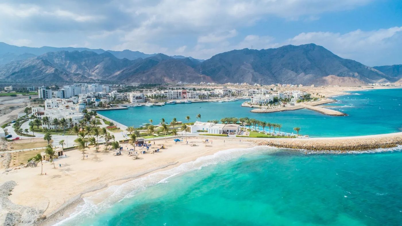 Jebel Sifah — beach and bay below the Hajar Mountains